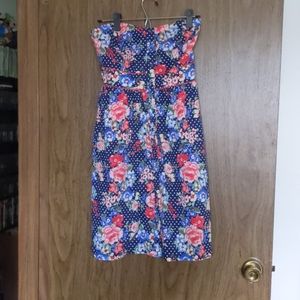 Navy floral strapless dress